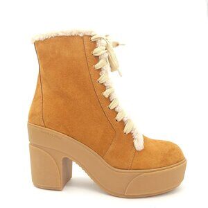 NEW See By Chloe Shearling Boots Womens 9 Luxury Designer Suede Cozy Retro Fur